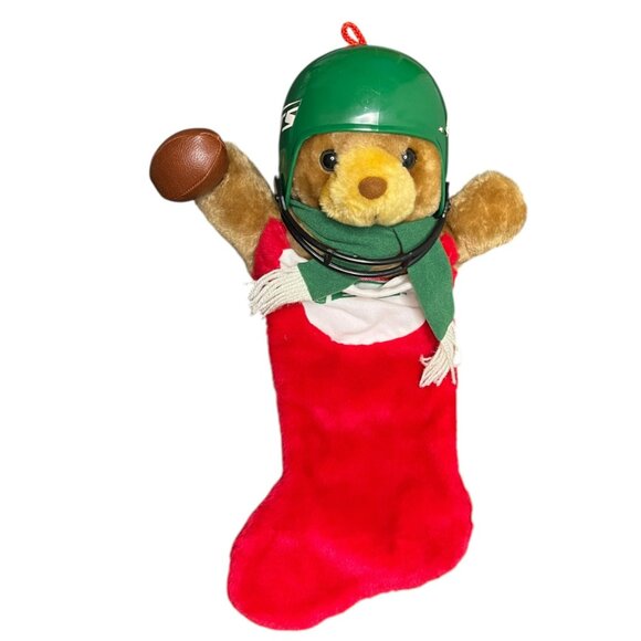 VTG NY Jets Teddy Bear Christmas Stocking NFL Football Plush 19" Hard‎ Helmet - Picture 1 of 9